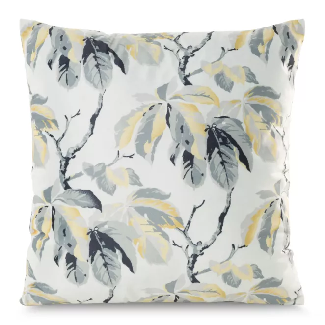 Poszewka na poduszkę 40x40 cm welwetowa kolor biały, jasnoszary zdobiona nadrukiem liści kasztanowca Melisa