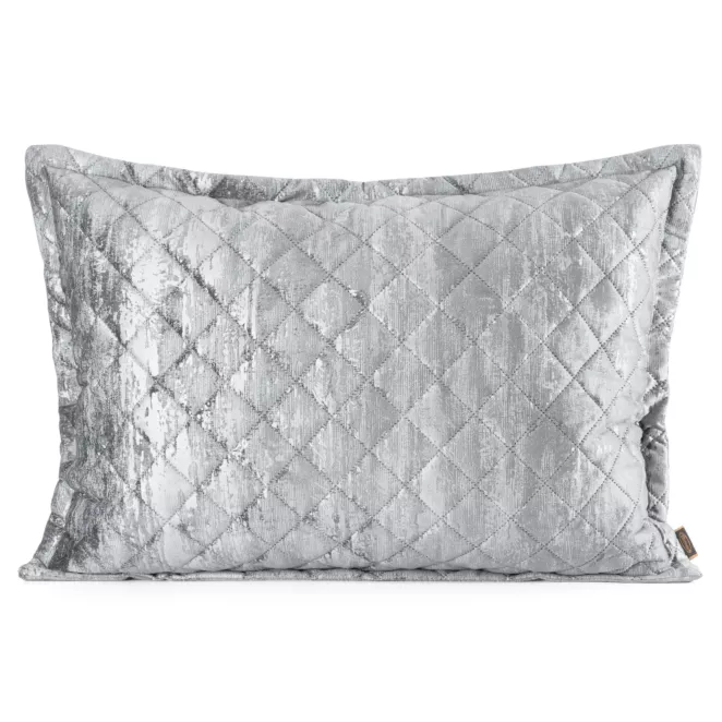 Poszewka na poduszkę 50x70 cm welwetowa srebrna, pikowana metoda hot press zdobiona błyszczącym przecieranym nadrukiem BLINK 43 Eurofirany Premium