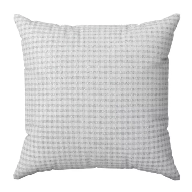 Poszewka szyta FLAVIO srebrna z dwustronnej tkaniny, deseń w krateczkę z dodatkiem srebrnej nici