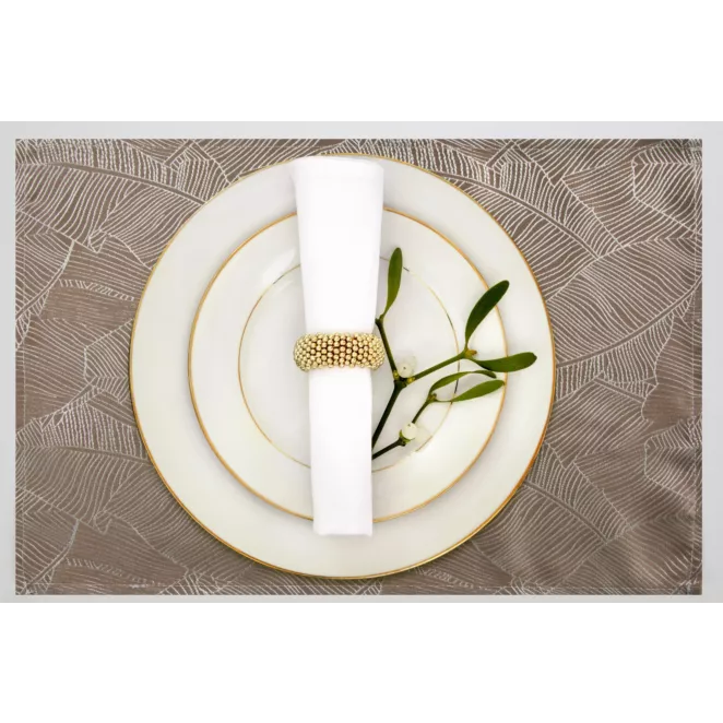 Komplet serwetek 4 szt 30x40 cm ciemnobeżowo, biały ISLA z żakardowym wzorem liści bananowca