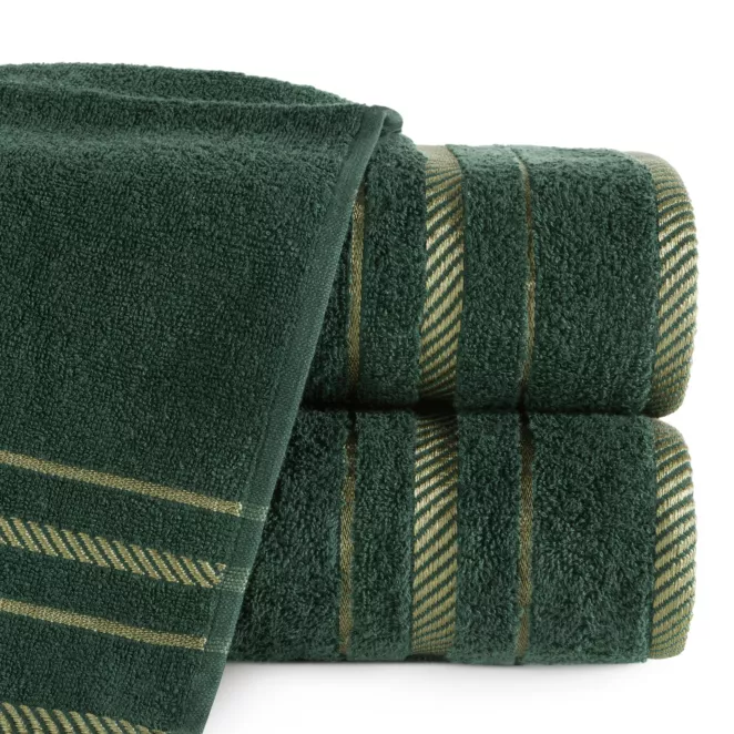 Ręcznik do rąk 30x50 cm bawełniany kolor ciemnozielony z bordiurą podkreśloną żakardowymi paseczkami 480 g/m2 KORAL