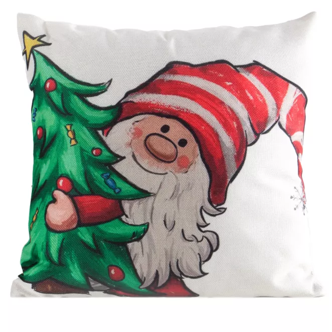 Poszewka na poduszkę świąteczna 45x45 cm czerwono, zielona z motywem uroczego skrzata