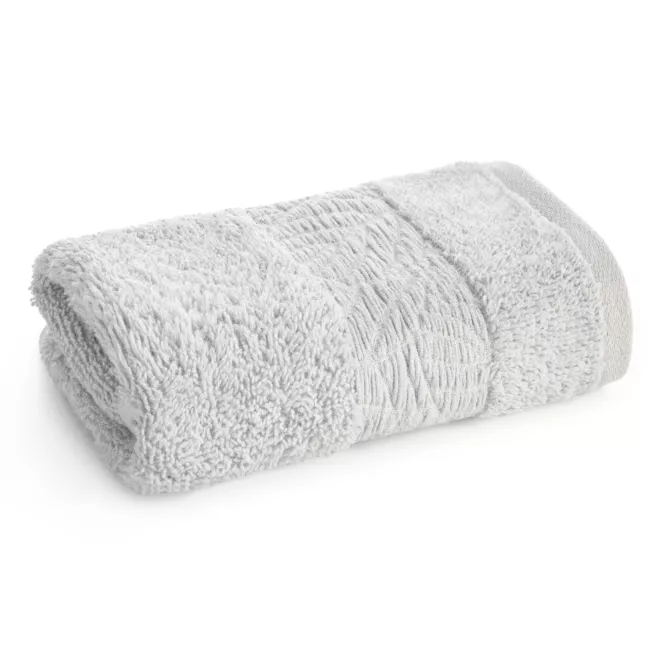 Ręcznik do rąk z bawełny 30x50 cm kolor srebrny z wytłaczanym roślinnym motywem ALBA