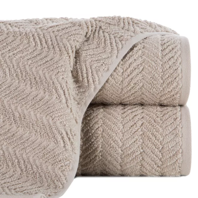 Ręcznik do rąk 30x50 cm bawełniany kolor beżowy zdobiony wzorem jodełki 550 g/m2 ETNO