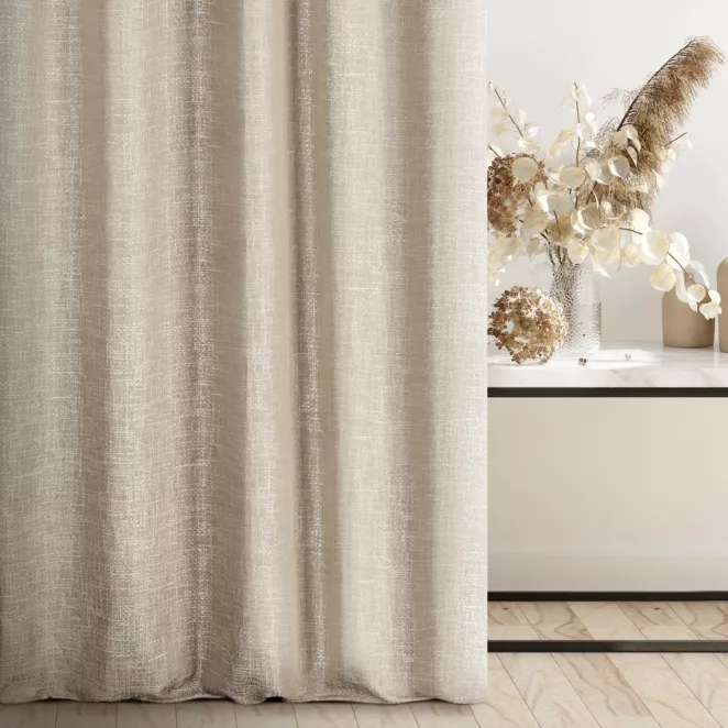 Zasłona szyta na taśmie 5 cm ANDY beżowo kremowa z wzorem imitującym gruby splot