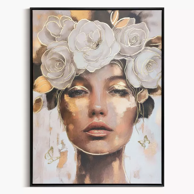 Obraz beżowo, złoty nadruk na płótnie 60x80 cm