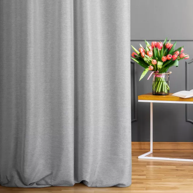 Zasłona szyta na taśmie 5 cm PUERTA popielata z tkaniny o pięknym naturalnym dwukolorowym splocie