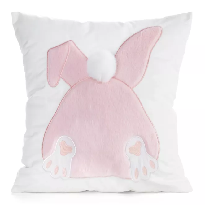 Wielkanocna poszewka na poduszkę 45x45 cm welwetowa z uroczym zajączkiem biała, jasnoróżowa WIOSNA 129