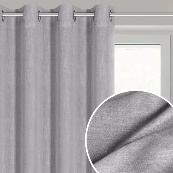 Zasłona srebrna z dodatkiem lnu w stylu eko 140x250 cm przelotka - LATIKA