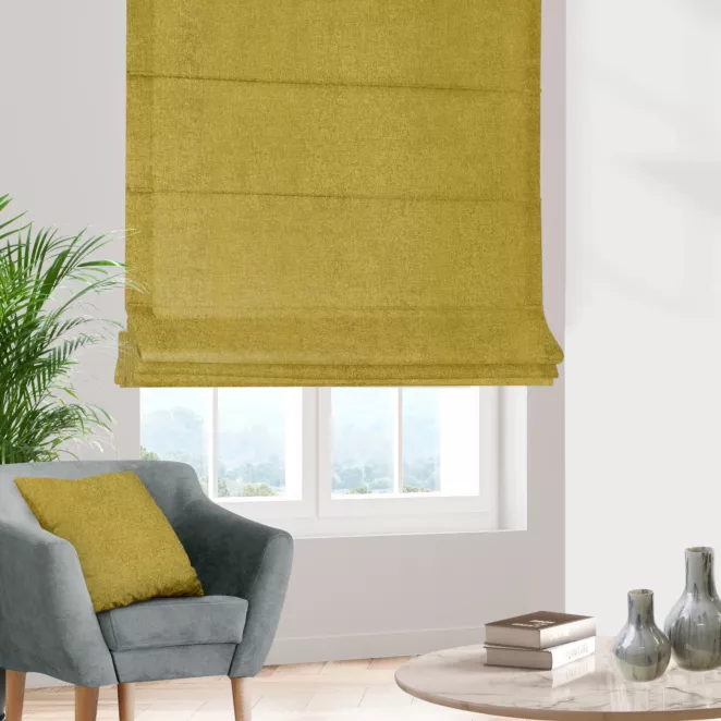 Roleta rzymska musztardowa z miękkiej w dotyku tkaniny szenilowej