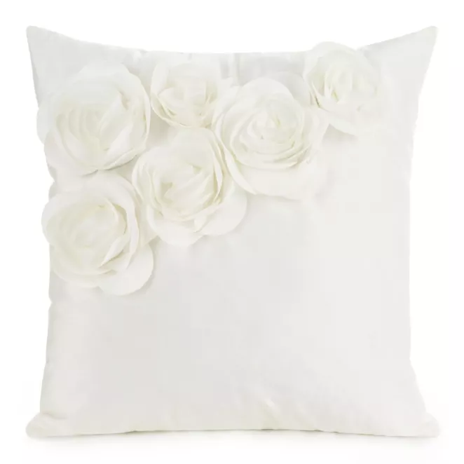 Poszewka na poduszkę 45 x 45 cm z welwetu kolor kremowy zdobiona w róże 3D