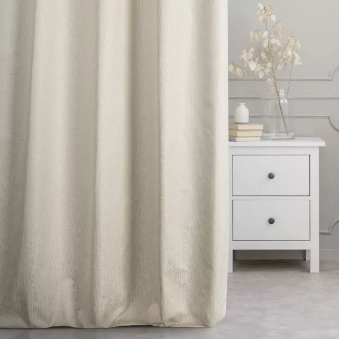 Zasłona szyta na taśmie 5 cm WELDON beżowo srebrna z tkaniny o pięknym naturalnym splocie z lekkim połyskiem