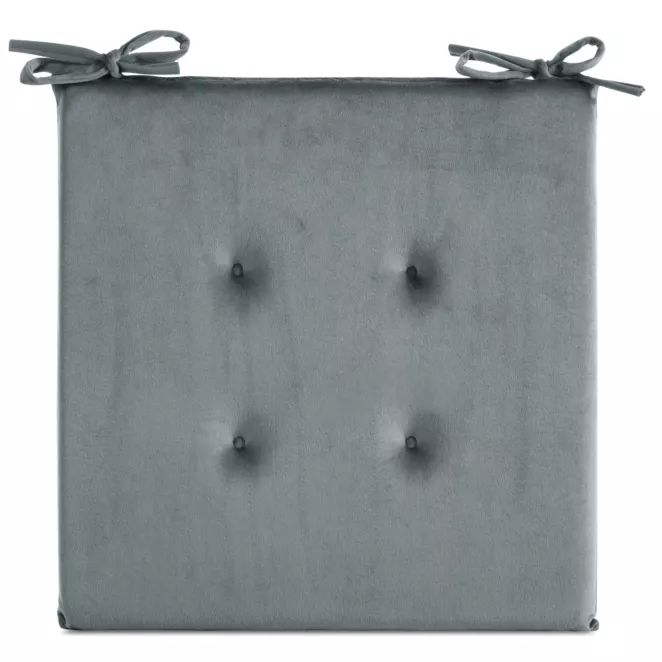 Poduszka na krzesło 40 x 40 x 3 cm welwetowa srebrna z ozdobnym pikowaniem i praktycznymi troczkami GAJA