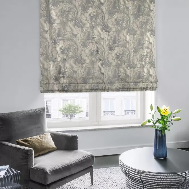 Roleta rzymska AMARELL stalowa z marmurkowym wzorem przetykanym błyszczącą nicią