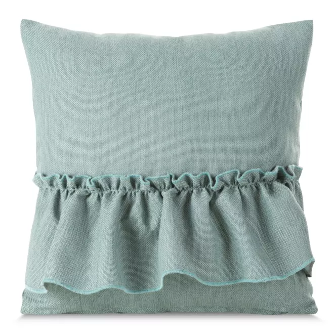 Poszewka na poduszkę 40x40 cm miętowa z falbaną z tkaniny o płóciennym splocie LENA