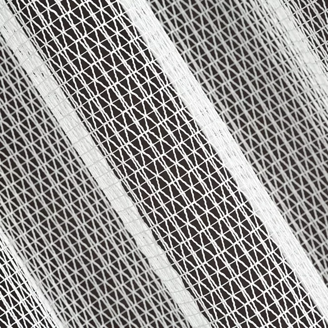 M158/1 Firana szyta na taśmie 5 cm MILLEY biała z nowoczesnej luźno tkanej matowej siatki