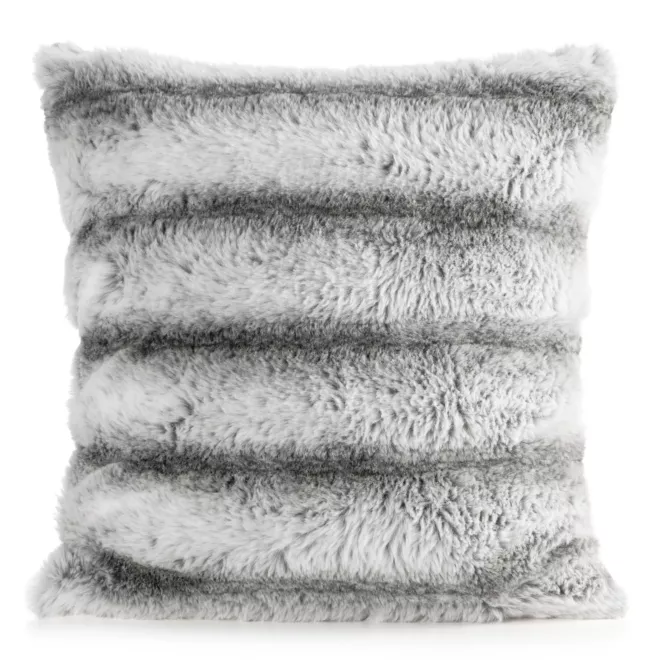 Poszewka na poduszkę 45x45 cm biała, stalowa z futrzanej przyjemnej tkaniny LUCY