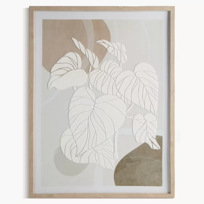 Obraz abstrakcja biało, beżowy malowany na płótnie w stylu boho oprawiony w ramę 45x60 cm