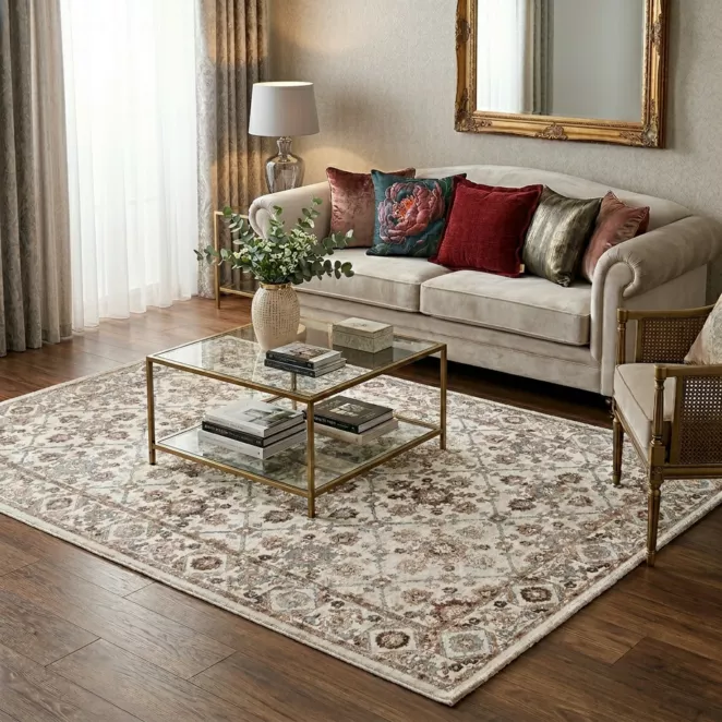 Dywan 60x100 cm kremowo, ceglasty w stylu vintage MONA