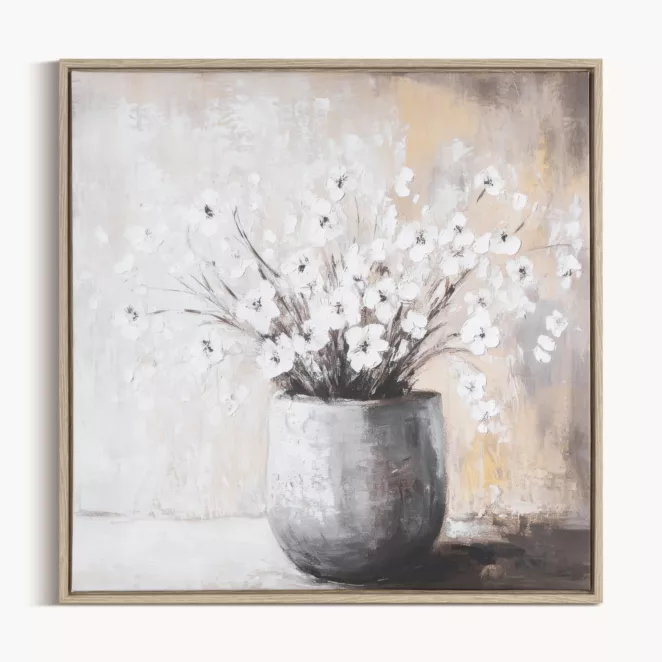 Obraz beżowo, biały drukowany na płótnie z motywem kwiatów 50x50 cm