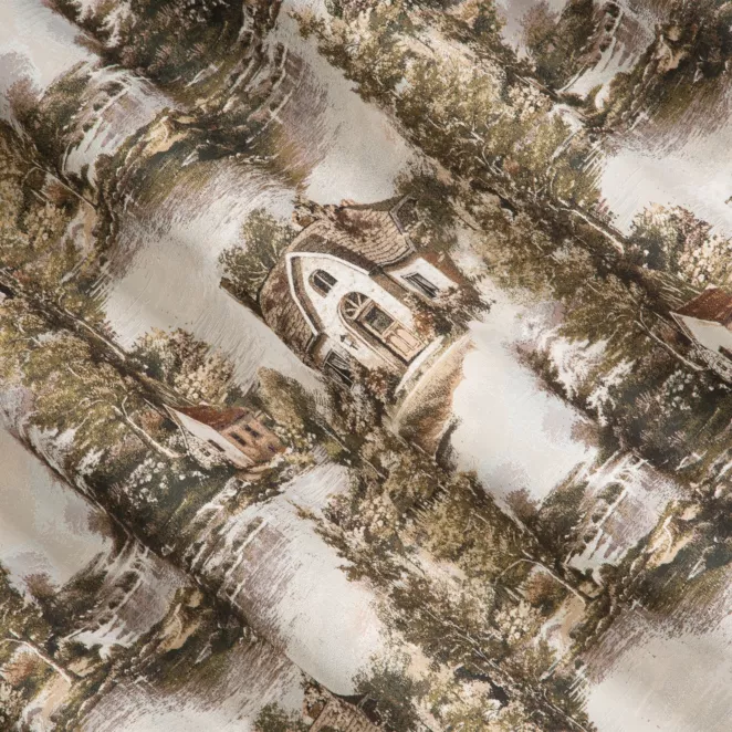 M225/4 Zasłona szyta na taśmie 5 cm beżowo brązowa z tkaniny o rustykalnym wzorze Italissima Eva Minge