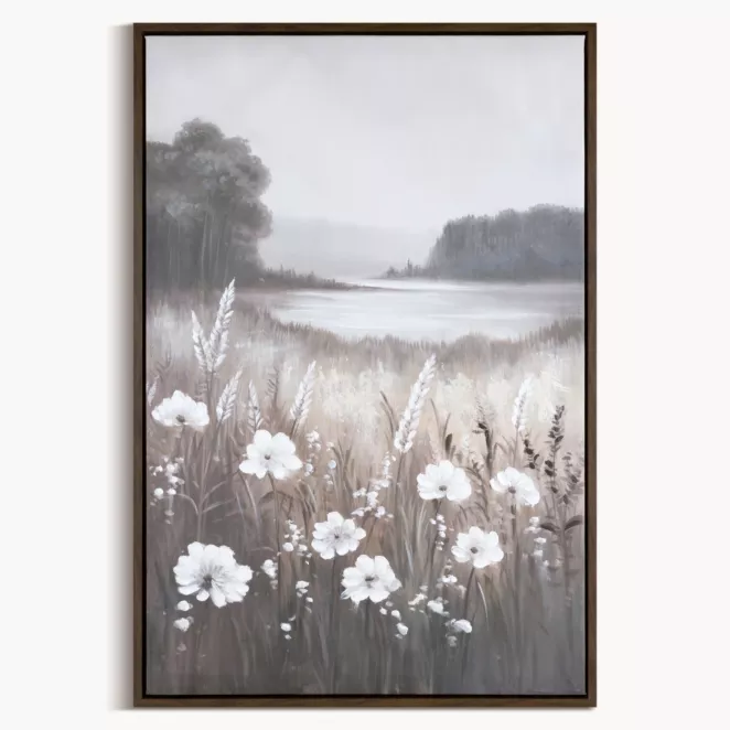 Obraz beżowo, biały nadruk na płótnie pejzaż 60x90 cm