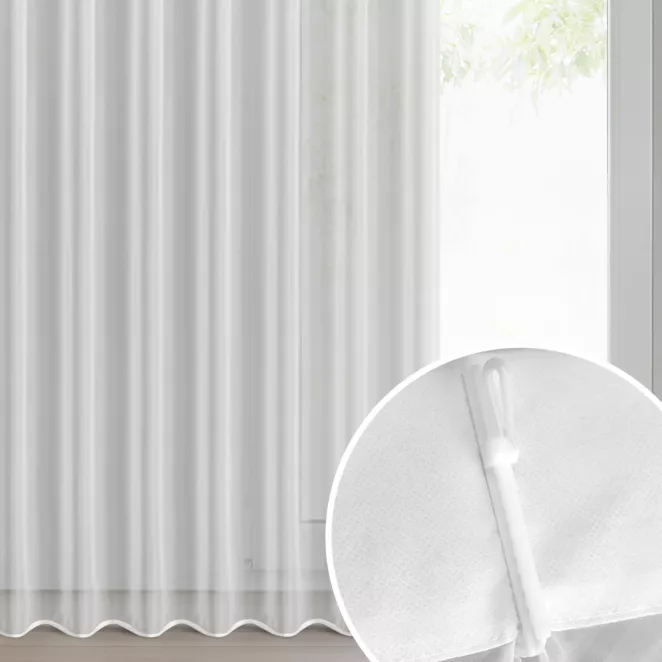 Firana biała z woalu 80x270 cm (wymiar podany na gotowo) z systemem flex - LUCY