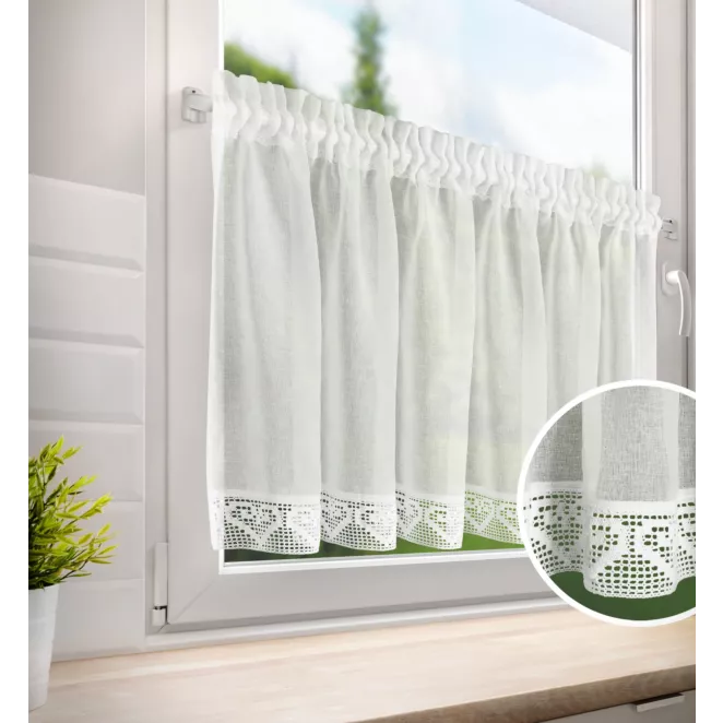 Zazdrostka kremwoa z matowej etaminy zdobiona gipiurą 150x60 cm tunel GABI