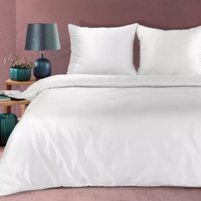 Pościel 160x200 cm z makosatyny bawełnianej kolor biały zdobiona subtelną koronką DIVA 20