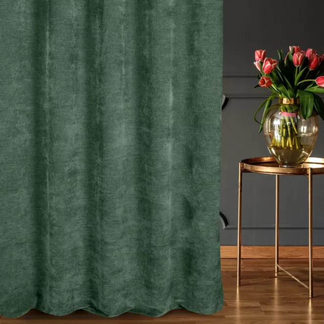 Zasłona szyta na taśmie 5 cm zielona z tkaniny szenilowej z efektem melanżu