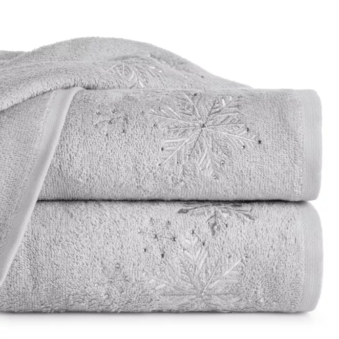 Ręcznik kąpielowy świąteczny 70x140 cm bawełniany kolor srebrny 450 g/m2 SANTA