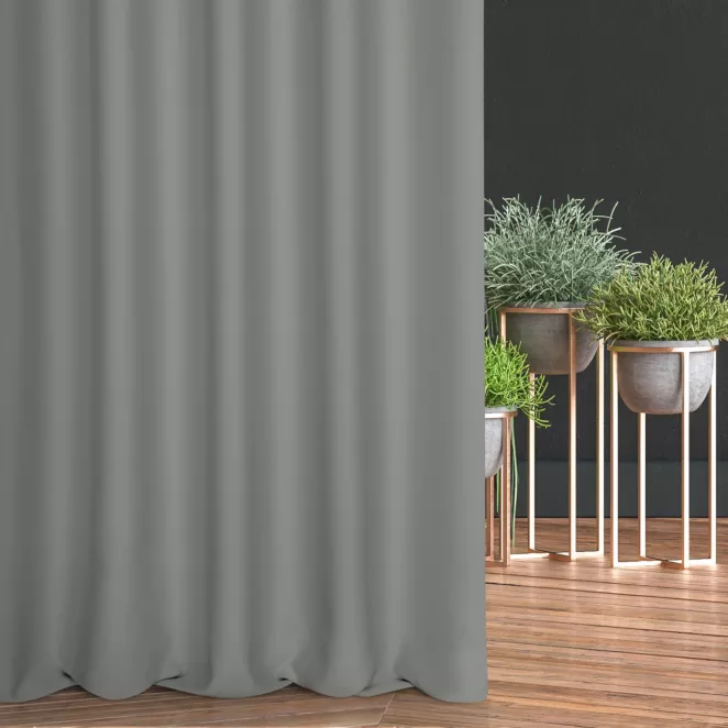 Zasłona szyta na taśmie 5 cm ciemnoszara z gładkiej tkaniny typu dimout