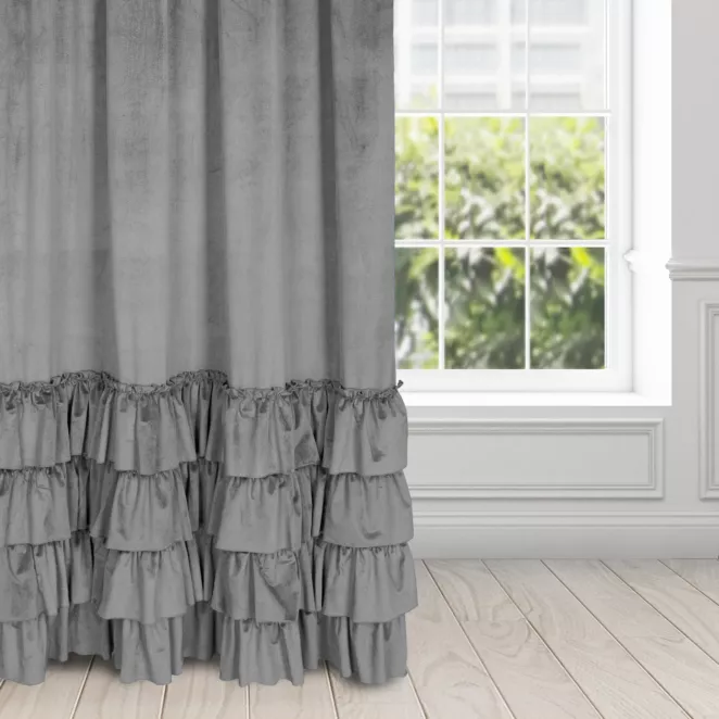 Zasłona welwetowa stalowa zdobiona falbanami 140x270 taśma - CHARLOTTE 1