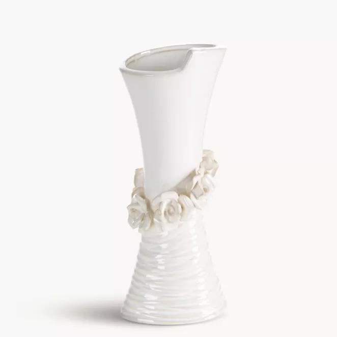 Wazon dekoracyjny kremowy zdobiony kwiatami 3D 12x10x30 cm ELIANA