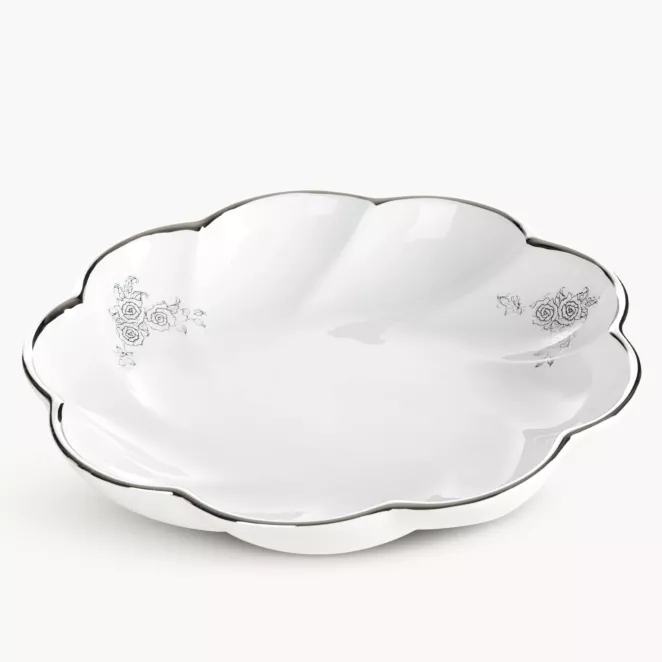 Patera dekoracyjna biało, srebrna  o falowanej formie 30x6 cm ELSA