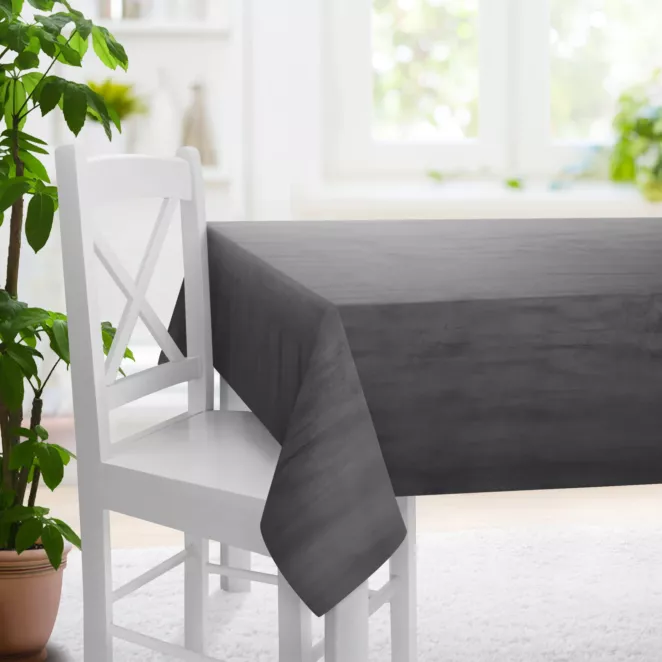 Obrus szyty popielaty z miękkiej półmatowej tkaniny welwetowej