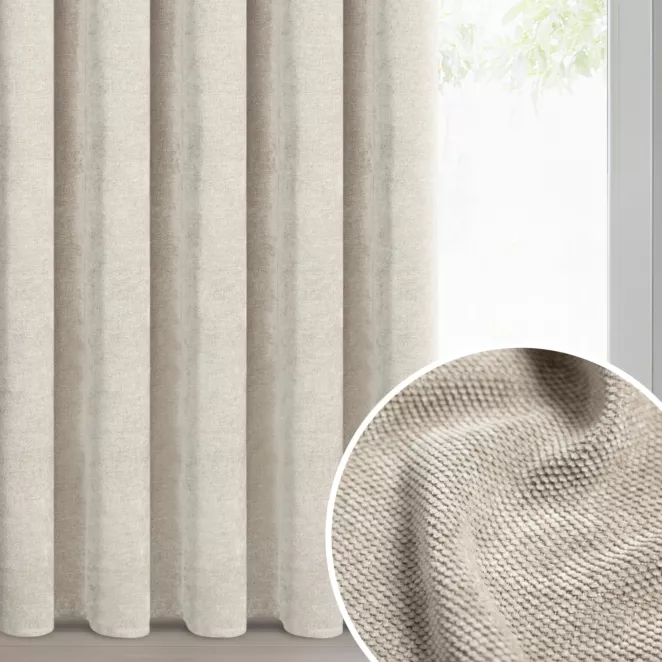 Zasłona jasnobeżowa o szenilowej strukturze 140x270 cm taśma - NESKA