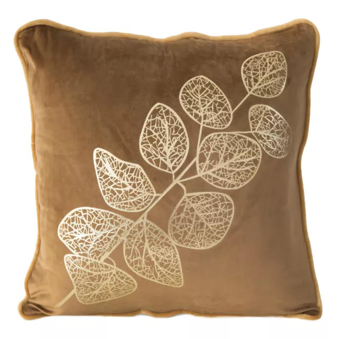 Poszewka z welwetu ze złotym nadrukiem ażurowej gałązki oraz ozdobną wypustką
