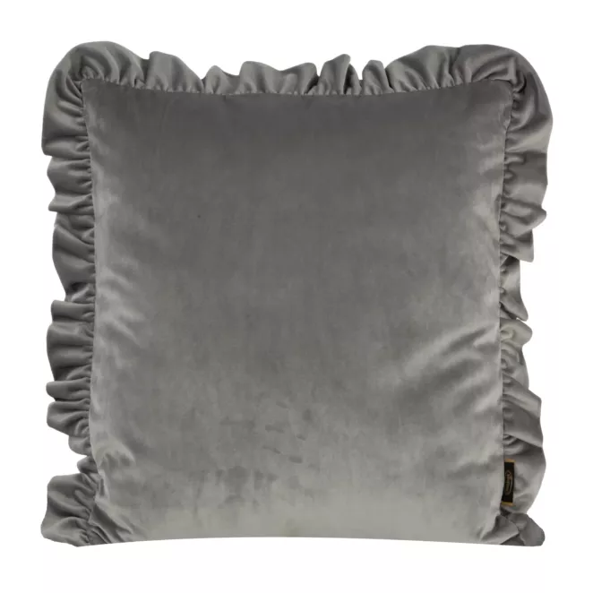 Poszewka na poduszkę 45x45 cm welwetowa kolor srebrny zdobiona na brzegach falbanami VELVET 25 Eurofirany Premium