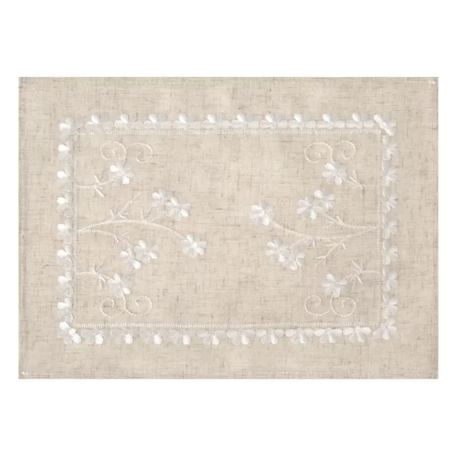 Komplet 4 szt serwetek na stół beżowych 30x40 cm ADELINE z dodatkiem lnu zdobiony haftem