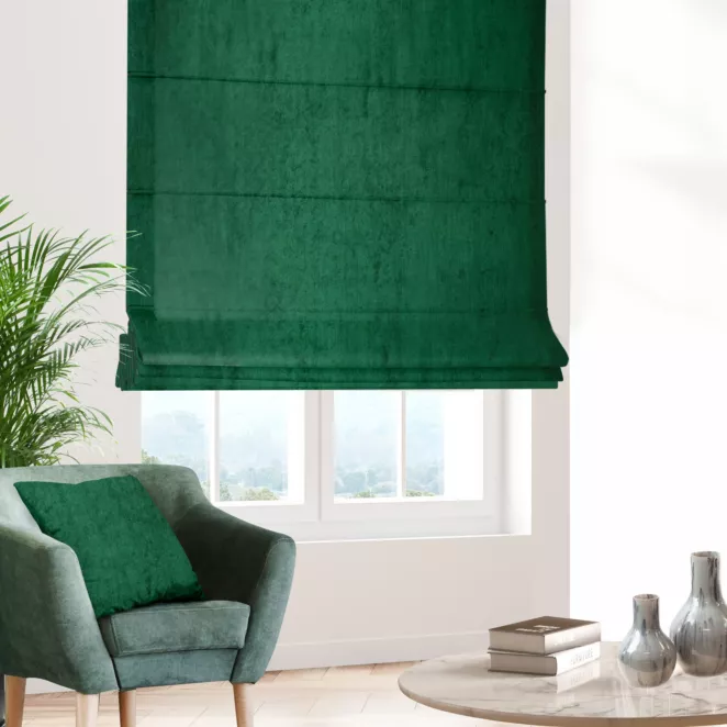 Roleta rzymska SAFARI ciemnozielona z miękkiej welwetowej tkaniny z połyskiem