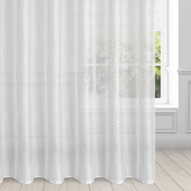 Firana biała z srebrnym nadrukiem drobnych kwadracików 400x250 cm taśma SIBEL