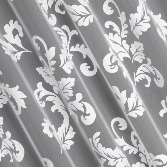 H209/1 Firana szyta na taśmie 5 cm biała z ekskluzywnej tkaniny organtynowej z wzorem roślinnym, wykończona obciążnikiem