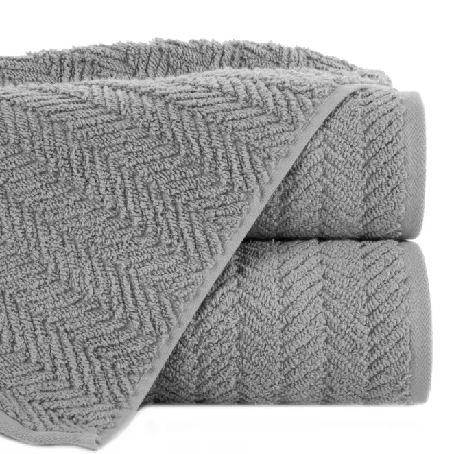 Ręcznik do rąk 30x50 cm bawełniany kolor srebrny zdobiony wzorem jodełki 550 g/m2 ETNO