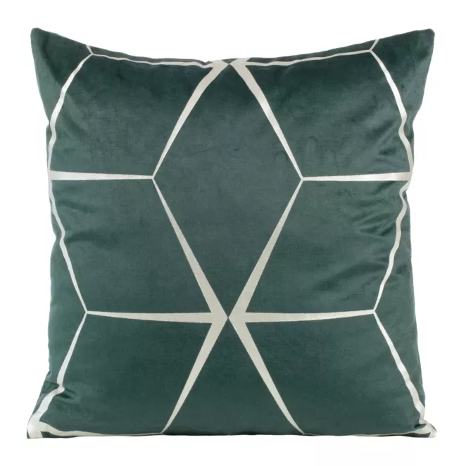 Poszewka na poduszkę 45x45 cm welwetowa ciemnomiętowa z nadrukiem geometrycznym BLINK 28