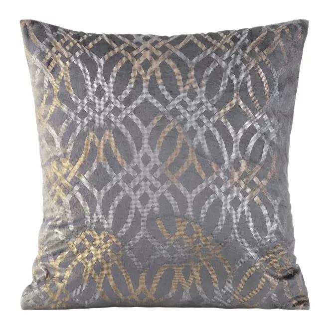 Poszewka na poduszkę 40x40 cm welwetowa kolor stalowy z złotym nadrukiem ARETA