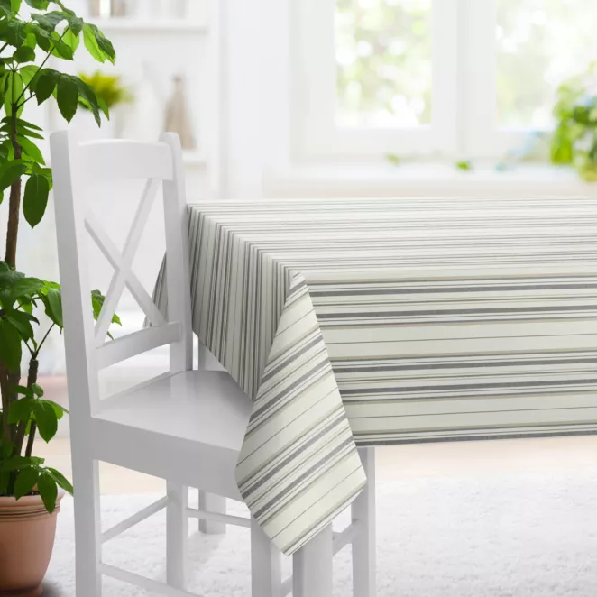 Obrus szyty naturalno beżowy z tkaniny w pasy