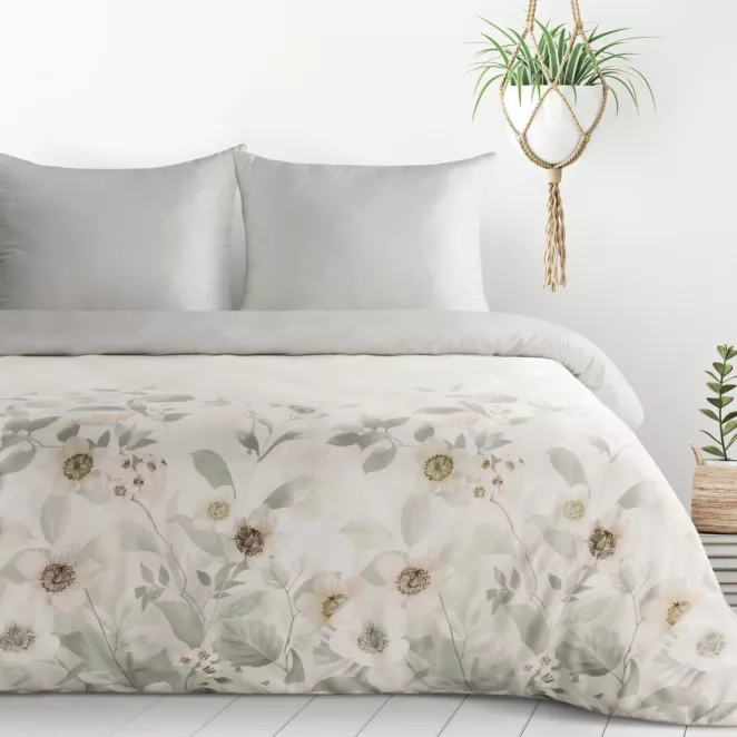 Pościel 140x200 cm komplet 2 częściowy kolor biało, srebrny z motywem subtelnych kwiatów ELIA Design 91