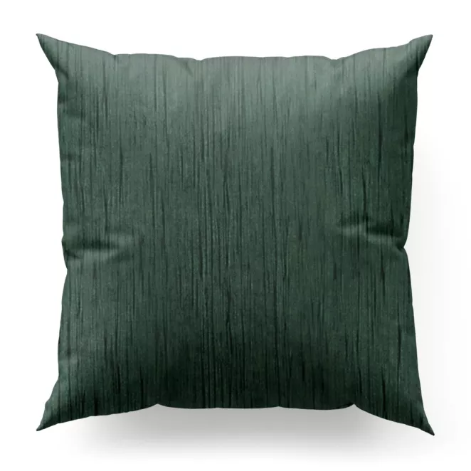 Poszewka szyta ciemnozielona z tkaniny welwetowej w pionowe prążki, wykończona obciążnikiem