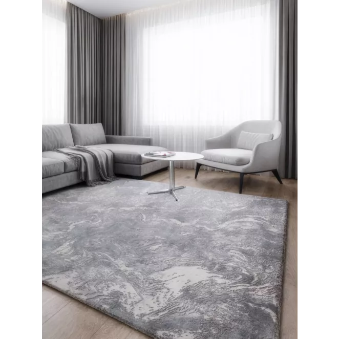 Dywan 60x100 cm stalowo, biały o eleganckiej żyłkowej strukturze inspirowany naturalnym kamieniem SALENA 9